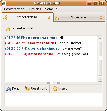 A user chatting with SmarterChild on Ubuntu, image from Wikipedia.