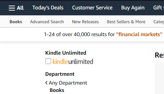 Amazon search results for “financial markets” book