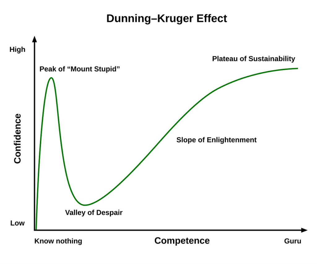 Dunning-Kruger effect illustration, that lead to mistakes